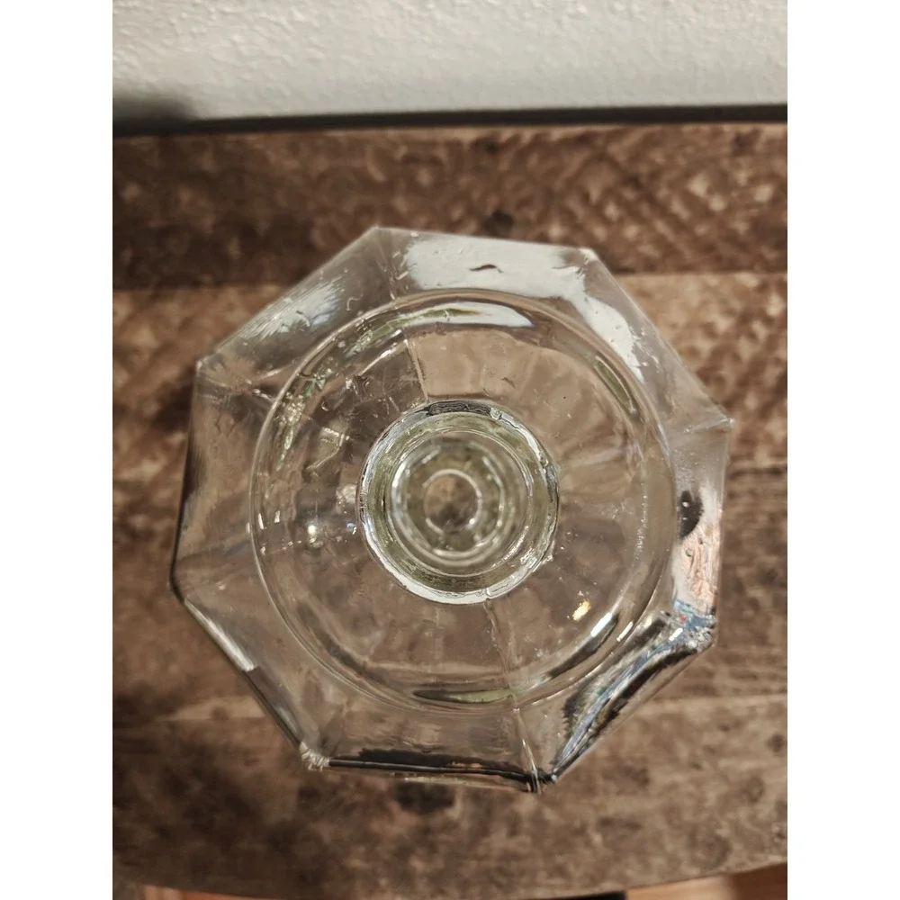 Antique Oil Lamp Clear Thick Glass Beaded Stem Large Octagon Bowl and Base
